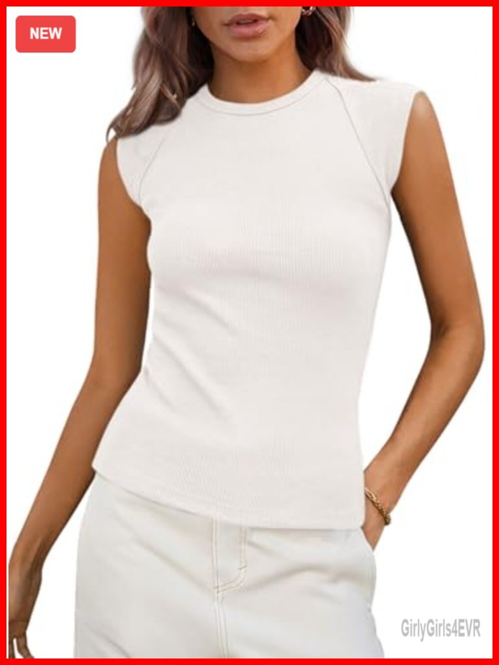 Women's Ribbed Tank Top Cap Sleeve Crew Neck Slim Fit Pullover Summer Top